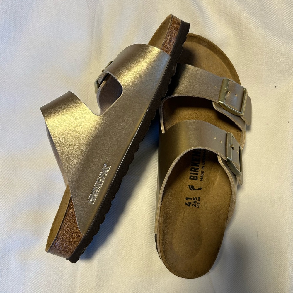 Birkenstock Arizona Metallic Gold Sandals Size 41 US 10-10.5 NEW